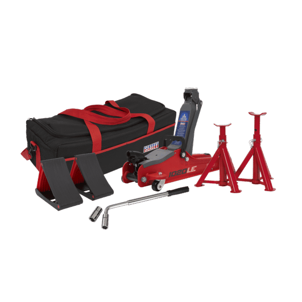 Low Entry Short Chassis Trolley Jack & Accessories Bag Combo, 2 Tonne - Red