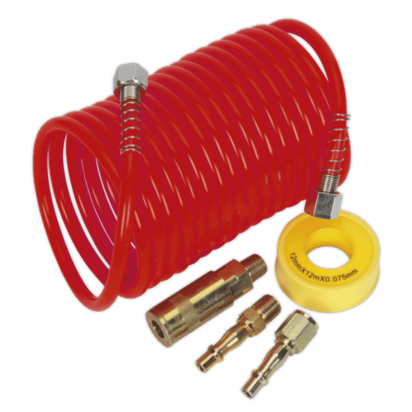 PE Coiled Air Hose Kit with Connectors 5m x 5mm