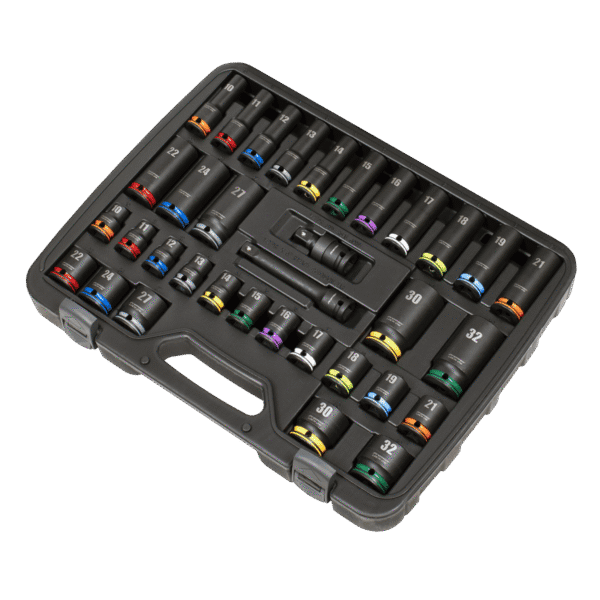 Lock-On™ Standard & Deep Impact Socket Set 34pc 1/2"Sq Drive 6pt Metric