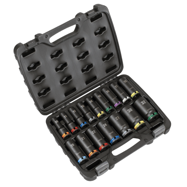 Lock-On™ Deep Impact Socket Set 1/2"Sq Drive 16pc