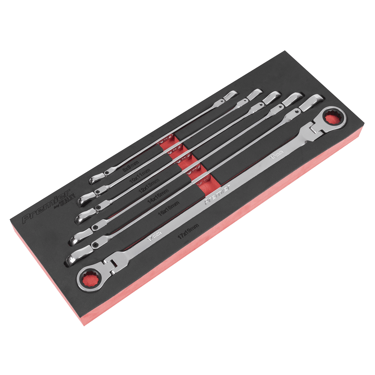 Premier Extra-Long Flexi-Head Double End Ratchet Ring Spanner Set 6pc - Image 2