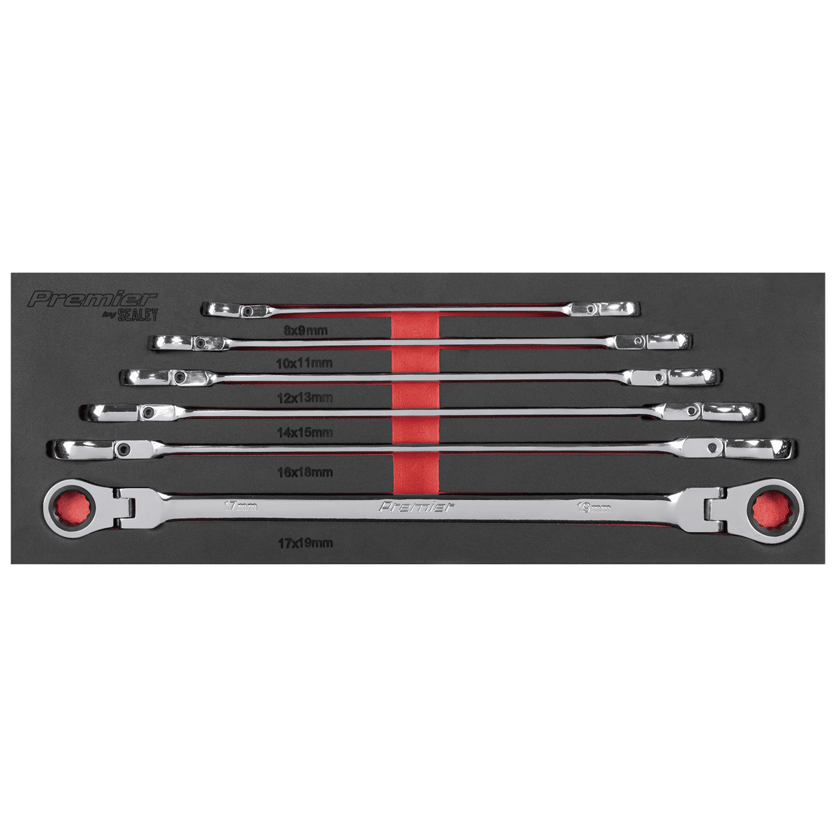 Premier Extra-Long Flexi-Head Double End Ratchet Ring Spanner Set 6pc