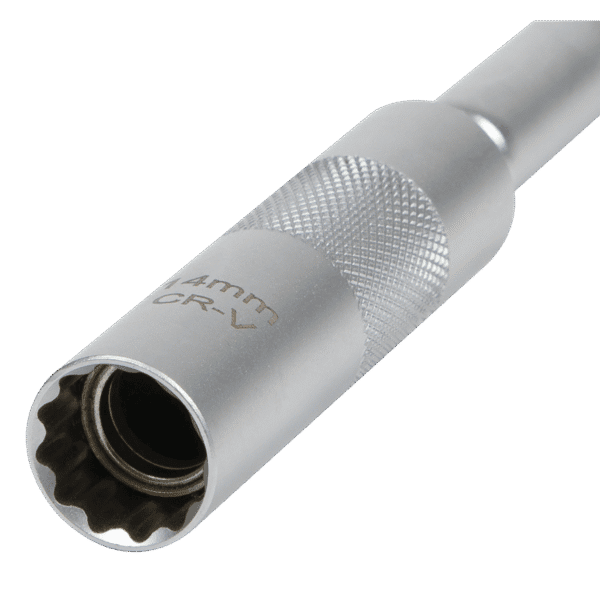 Spark Plug Socket with Universal Joint & Extension 3/8"Sq Drive 12-Point 14mm
