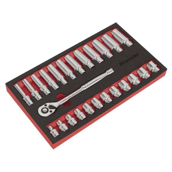 Premier Ratchet Wrench & Socket Set 3/8"Sq Drive 25pc