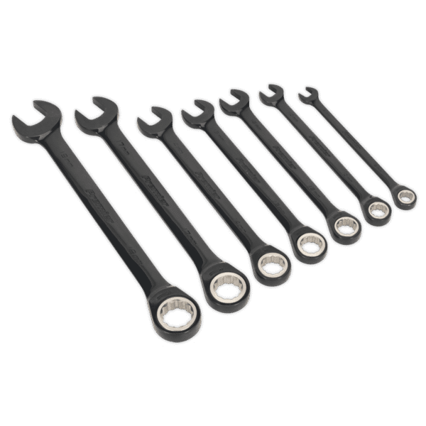 Premier Black Combination Ratchet Spanner Set 7pc