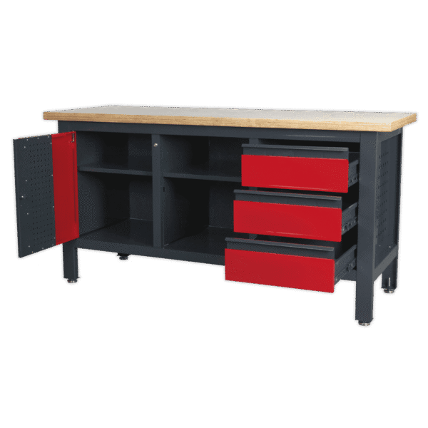 Workbench with 3 Drawers, 1 Cupboard & Open Storage