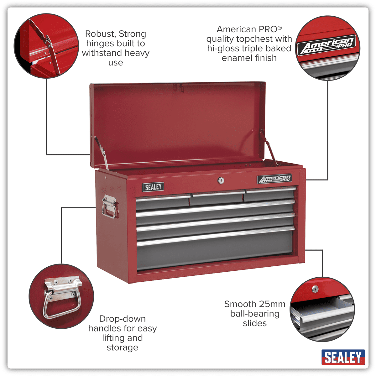 American PRO® Topchest 6 Drawer - Red/Grey - Image 10