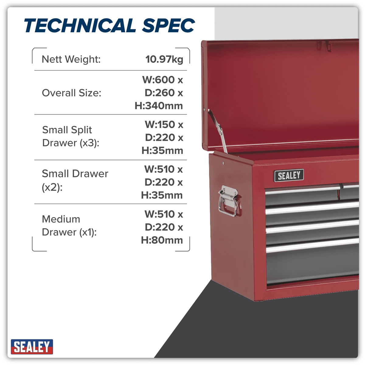 American PRO® Topchest 6 Drawer - Red/Grey - Image 13