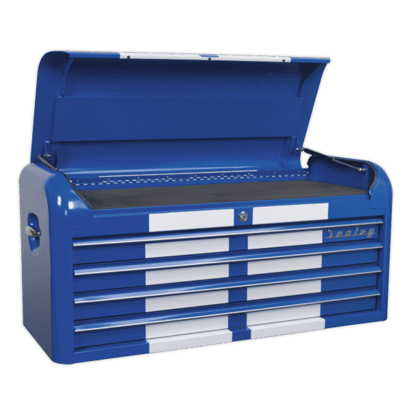 Premier™ Retro Style Wide Topchest 4 Drawer - Blue with White Stripes