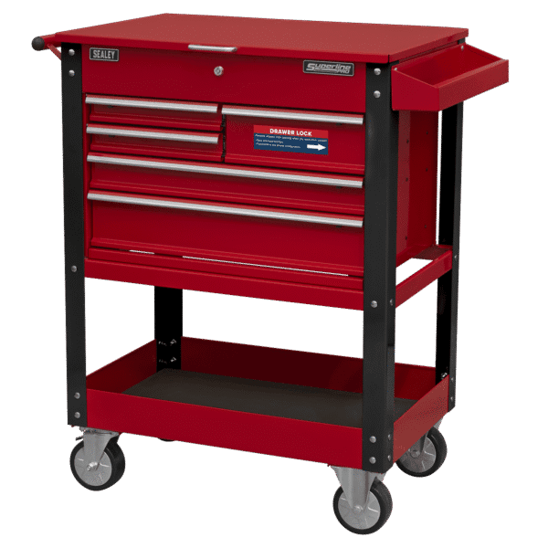 Superline PRO® Heavy-Duty Mobile Tool & Parts Trolley with 5 Drawers & Lockable Top
