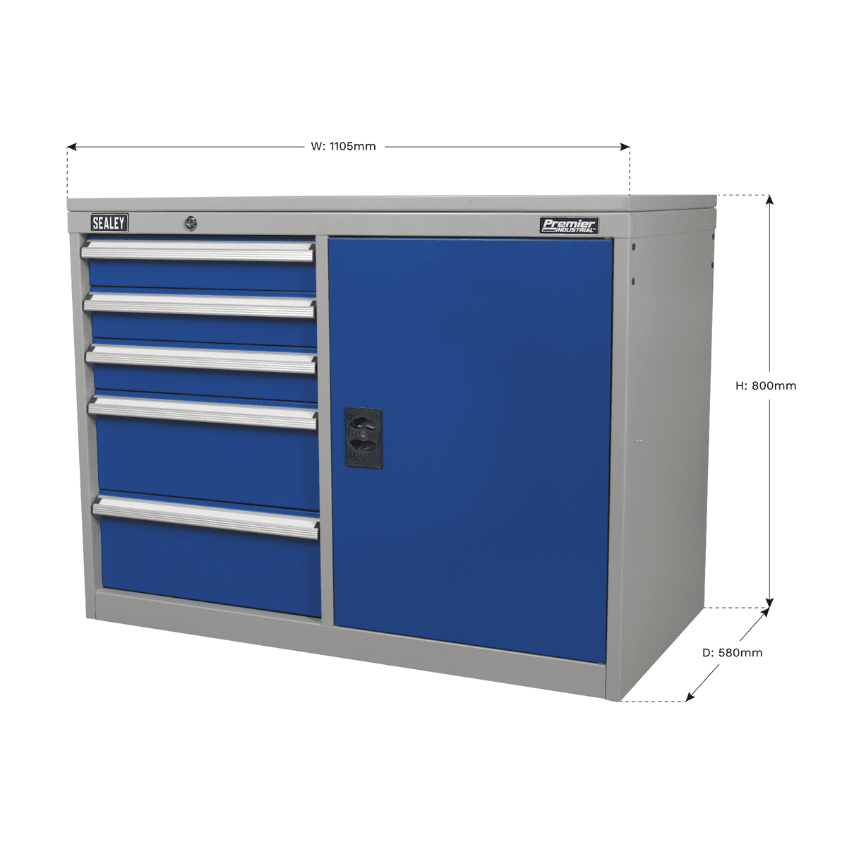 Premier Industrial™ Cabinet/Workstation with 5 Drawers & 1 Shelf - Image 6