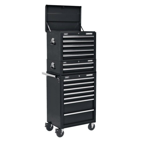 Superline PRO® Topchest, Mid-Box Tool Chest & Rollcab Combination 14 Drawer - Black