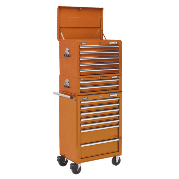Superline PRO® Topchest, Mid-Box Tool Chest & Rollcab Combination 14 Drawer - Orange