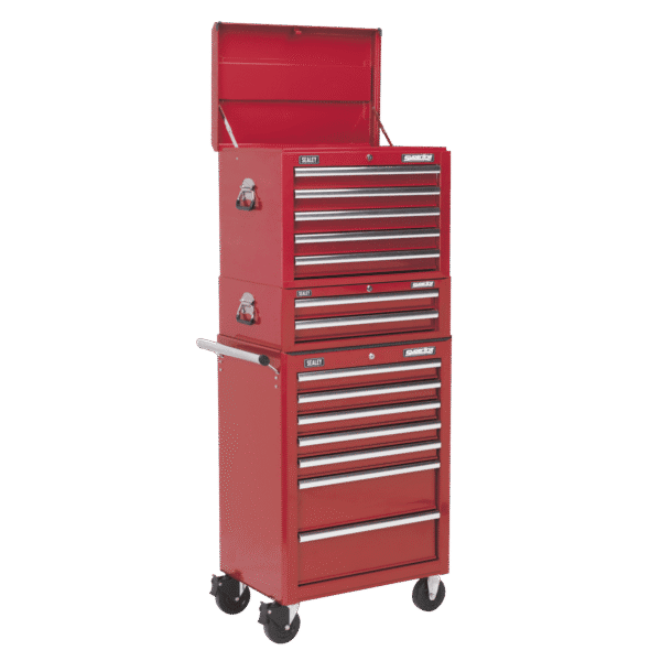 Superline PRO® Topchest, Mid-Box Tool Chest & Rollcab Combination 14 Drawer - Red