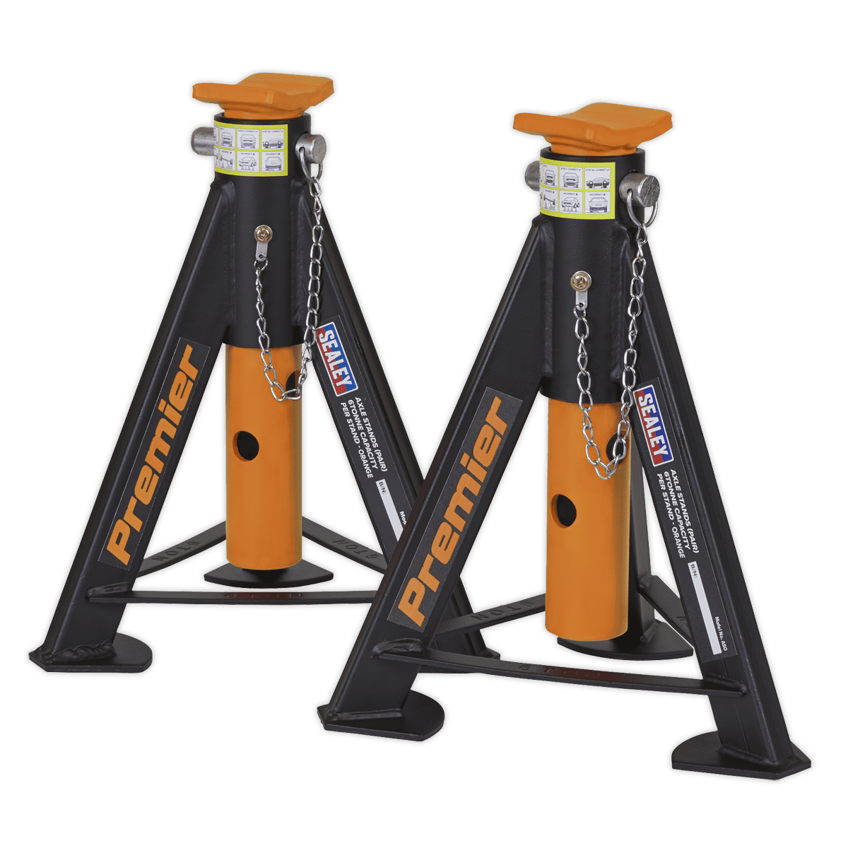 Premier Axle Stands (Pair) 6 Tonne Capacity per Stand - Orange - Image 3