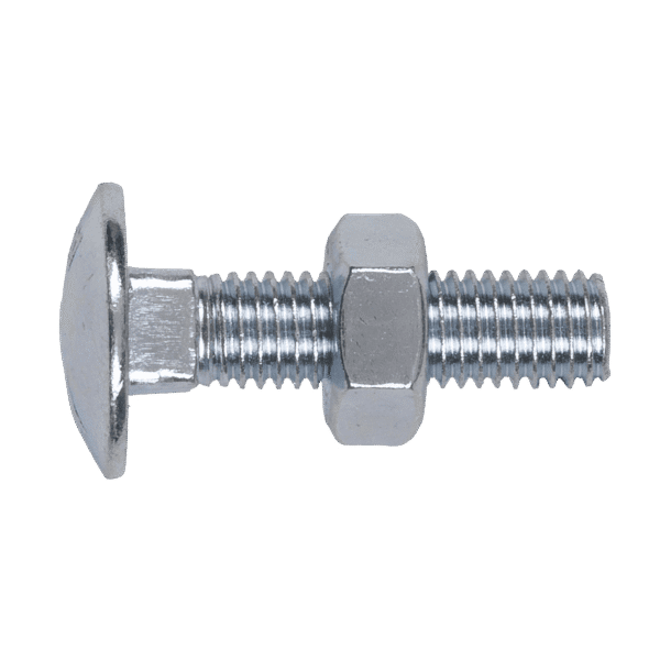 Zinc Plated Coach Bolt & Nut M10 x 40mm, DIN 603 - Pack of 50