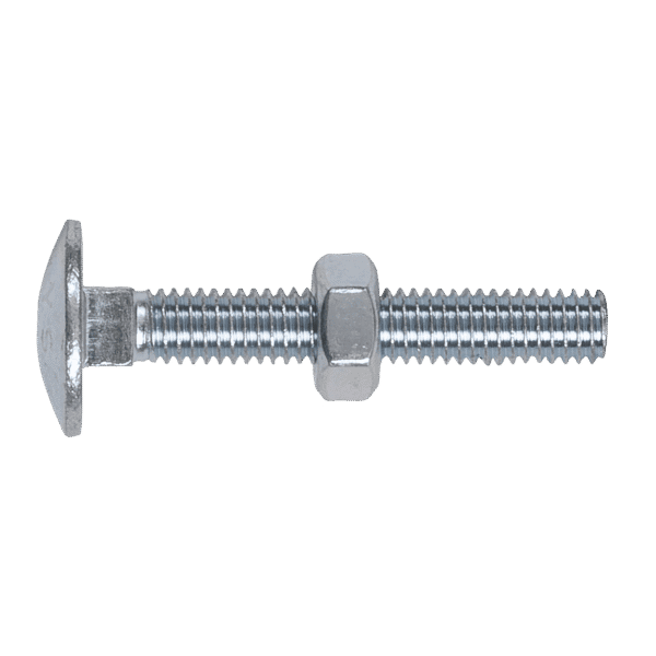 Zinc Plated Coach Bolt & Nut M6 x 40mm, DIN 603 - Pack of 100