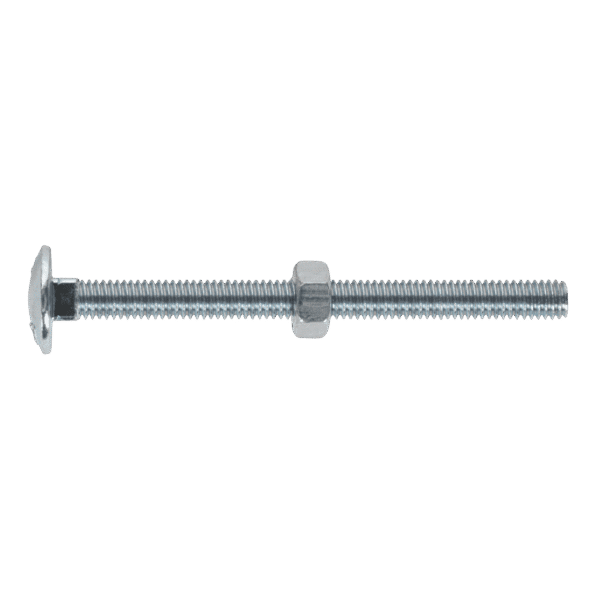 Zinc Plated Coach Bolt & Nut M6 x 75mm, DIN 603 - Pack of 100