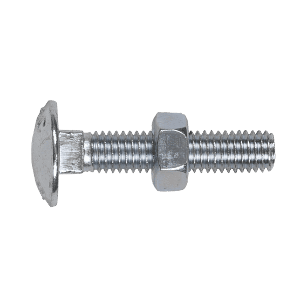 Zinc Plated Coach Bolt & Nut M8 x 40mm, DIN 603 - Pack of 50