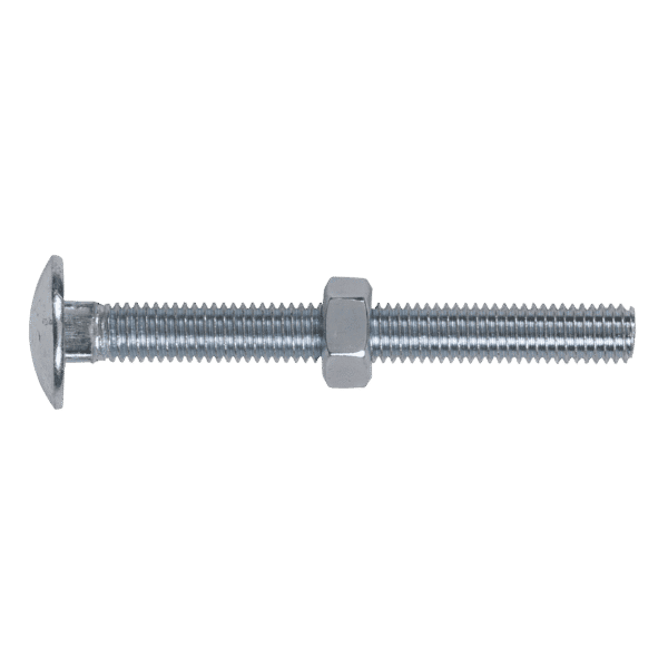Zinc Plated Coach Bolt & Nut M8 x 75mm, DIN 603 - Pack of 50