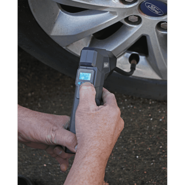 Compact Rechargeable Tyre Inflator & Power Bank with Worklight