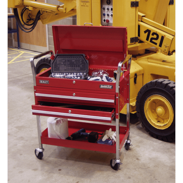 Superline PRO® Heavy-Duty Trolley with Lockable Top & 2 Drawers 2-Level