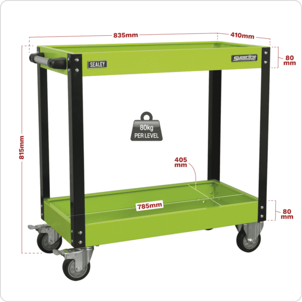 Superline PRO® Heavy-Duty Workshop Trolley 2-Level - Hi-Vis Green