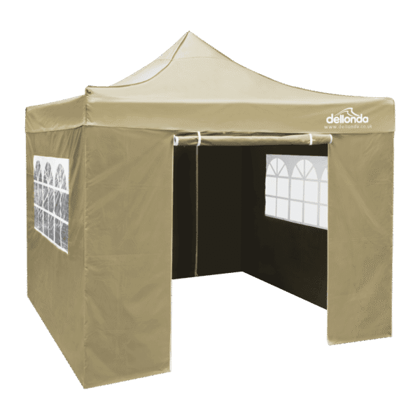 Dellonda Premium 2x2m Pop-Up Gazebo & Side Walls, PVC Coated, Water-Resistant Fabric, Supplied with Carry Bag, Rope, Stakes & Weight Bags - Beige