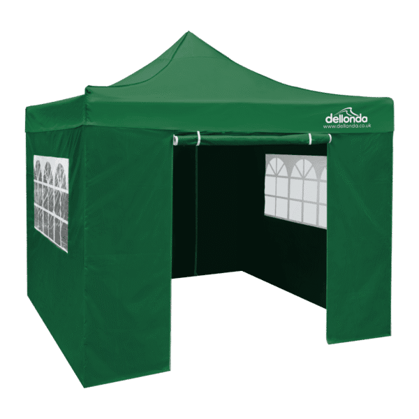 Dellonda Premium 2x2m Pop-Up Gazebo & Side Walls, PVC Coated, Water-Resistant Fabric with Carry Bag, Rope, Stakes & Weight Bags - Green