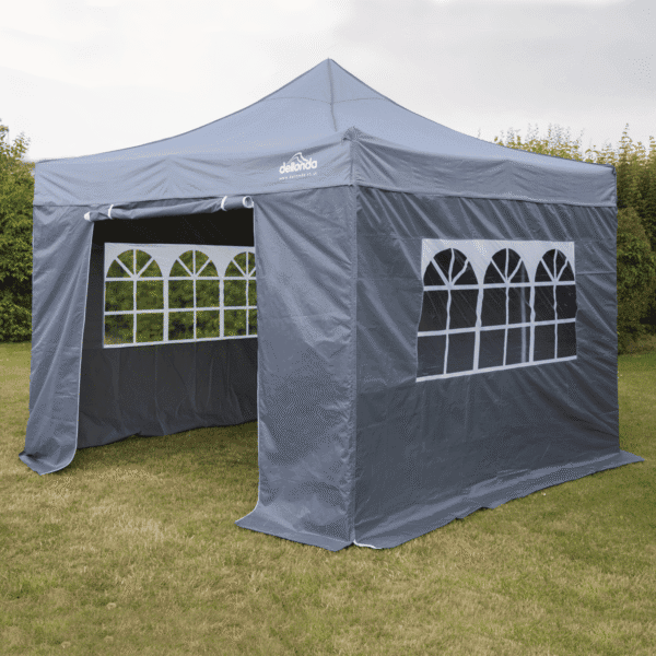 Dellonda Premium 2x2m Pop-Up Gazebo & Side Walls, PVC Coated, Water-Resistant Fabric, Supplied with Carry Bag, Rope, Stakes & Weight Bags - Grey