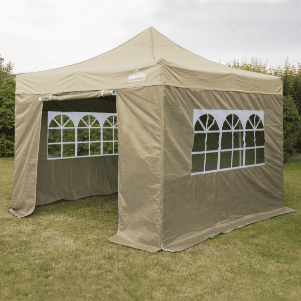 Dellonda Premium 3x3m Pop-Up Gazebo & Side Walls, PVC Coated, Water-Resistant Fabric with Carry Bag, Rope, Stakes & Weight Bags - Beige