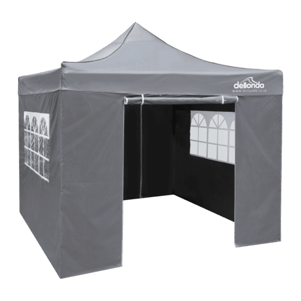 Dellonda Premium 3x3m Pop-Up Gazebo & Side Walls, PVC Coated, Water-Resistant Fabric with Carry Bag, Rope, Stakes & Weight Bags - Grey