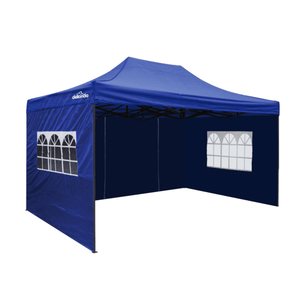 Dellonda Premium 3x4.5m Pop-Up Gazebo & Side Walls, PVC Coated, Water-Resistant Fabric with Carry Bag, Rope, Stakes & Weight Bags - Blue