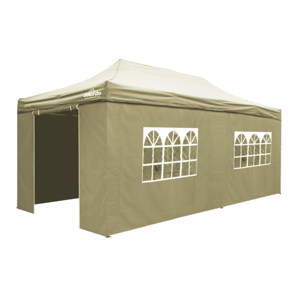 Dellonda Premium 3x6m Pop-Up Gazebo & Side Walls, PVC Coated, Water-Resistant Fabric with Carry Bag, Rope, Stakes & Weight Bags - Beige