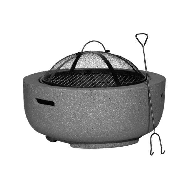 Dellonda Round MgO Fire Pit with BBQ Grill & Safety Mesh Screen 60cm - Dark Grey
