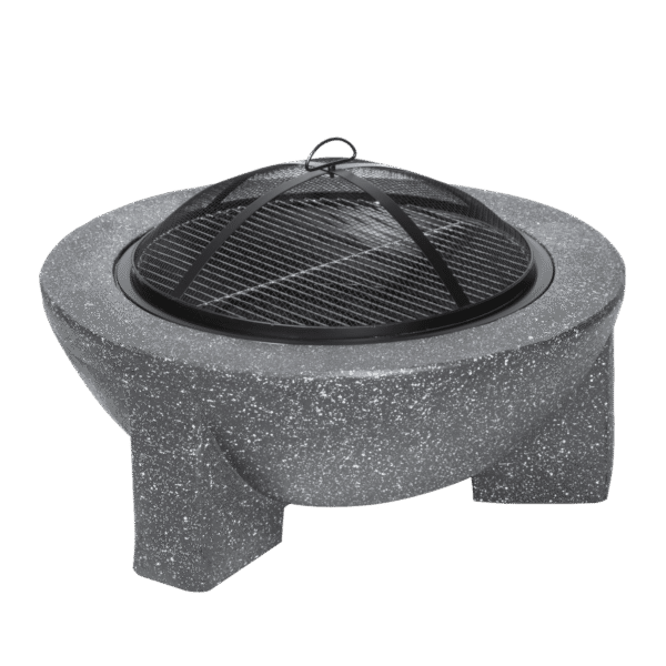 Dellonda Round MgO Fire Pit with BBQ Grill & Safety Mesh Screen 75cm - Dark Grey
