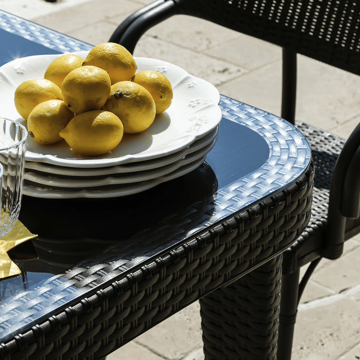 Dellonda Weather-Resistant Polypropylene/Fibreglass Dining Table with Tempered Glass Top - Dark Brown - Image 8
