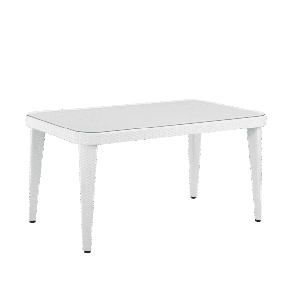 Dellonda Weather-Resistant Polypropylene/Fibreglass Dining Table with Tempered Glass Top - Ivory White