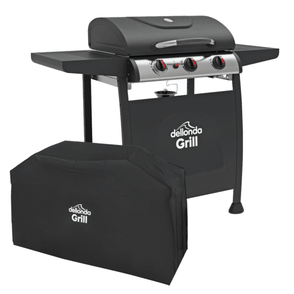 Dellonda 3 Burner Gas BBQ Grill with Piezo Ignition, Thermometer & Cover