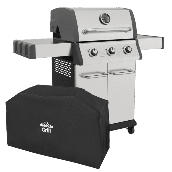 Dellonda 3 Burner Deluxe Gas BBQ Grill with Piezo Ignition & Thermometer & Cover - Stainless Steel