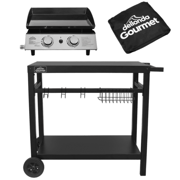 Dellonda 2 Burner Portable Gas Plancha, Cover & Trolley