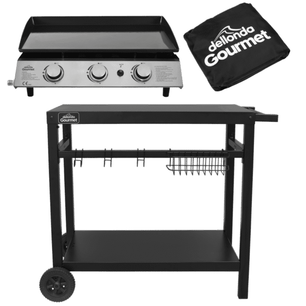 Dellonda 3 Burner Portable Gas Plancha, Cover & Trolley