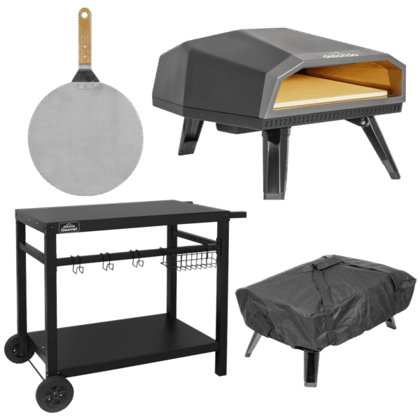 Dellonda Gas Pizza Oven with Water-Resistant Cover/Carry Bag, 12" Pizza Peel & Plancha Trolley