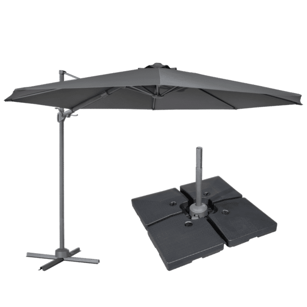 Dellonda Cantilever Parasol with 360° Rotation, Tilt, Cover & Base 3m - Grey