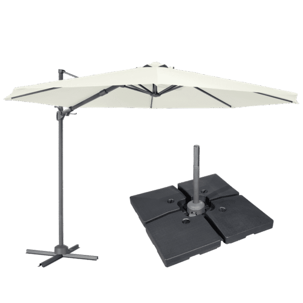 Dellonda Cantilever Parasol with 360° Rotation, Tilt, Cover & Base 3m - Cream
