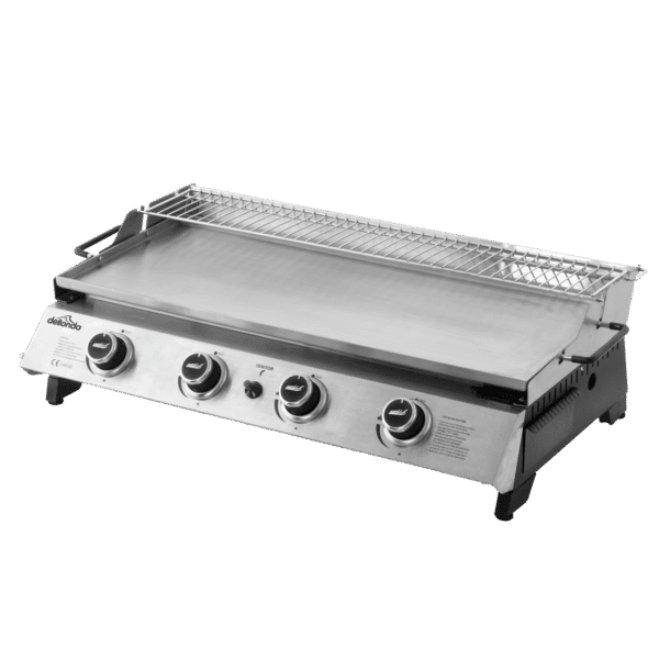 Dellonda 4 Burner Stainless Steel Portable Gas Plancha with Warming Rack 10kW
