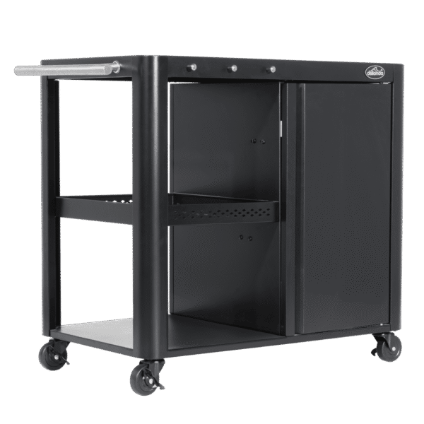Dellonda BBQ/Plancha Workstation Trolley with Cupboard, Extension Table & Utensil Hooks, Black