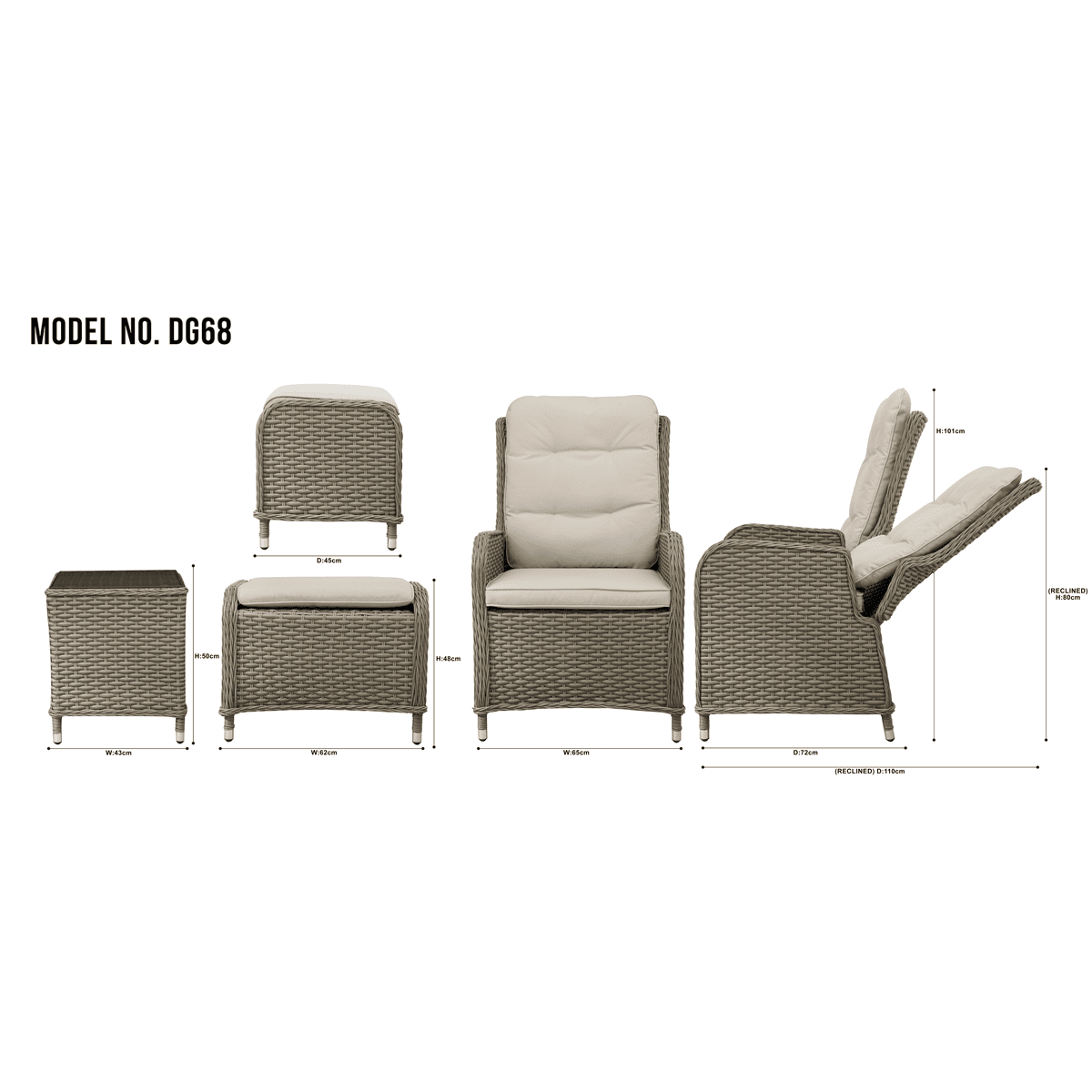 Dellonda Chester Rattan Wicker Outdoor Recliner Loungers & Table Set 5pc - Image 10