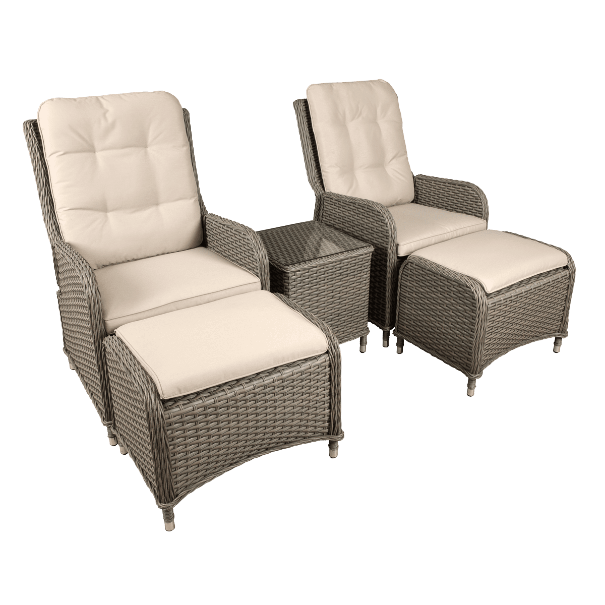 Dellonda Chester Rattan Wicker Outdoor Recliner Loungers & Table Set 5pc
