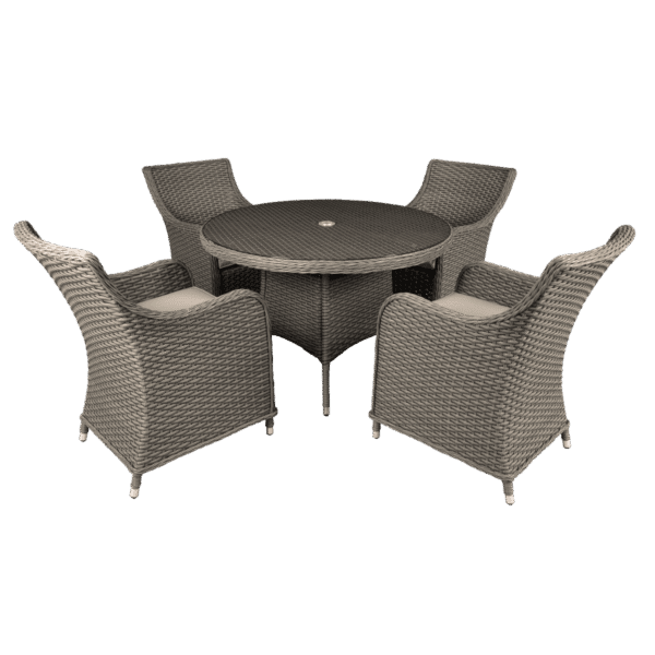 Dellonda Chester Rattan Wicker Outdoor Dining Set with Tempered Glass Tabletop 5pc